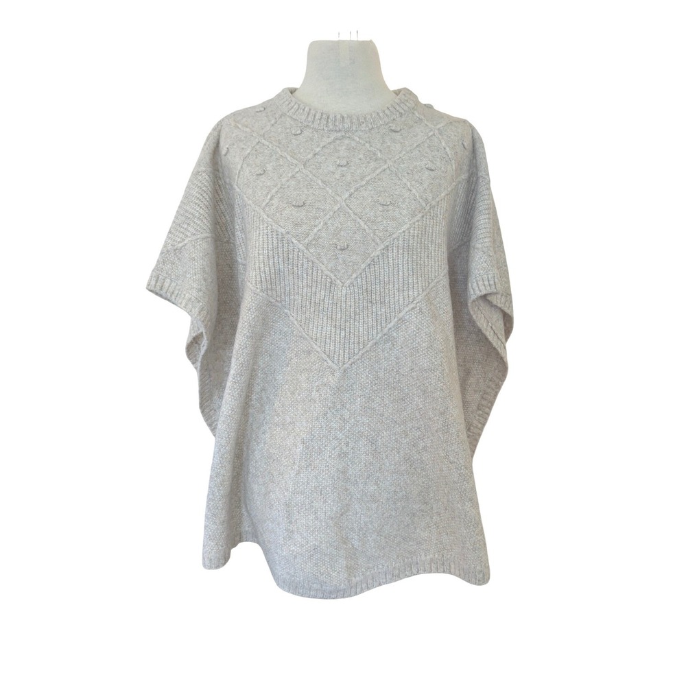LOFT Poncho Sweater Women‎ M/L Beige Oatmeal Knit Minimalist Cottagecore Cozy